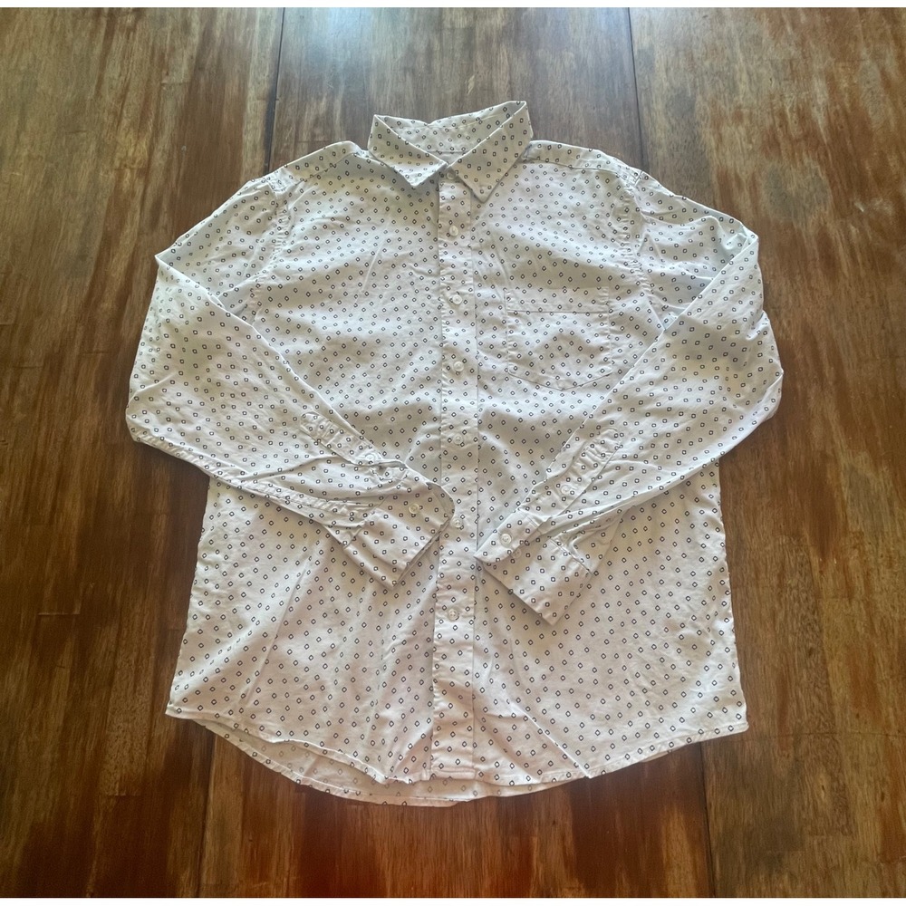 Mens Classic Fit Button Down Shirt White Geometric Diamond Print Size medium